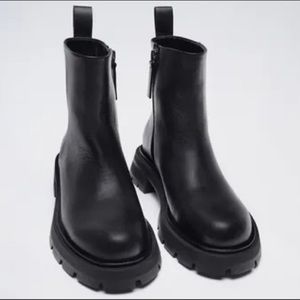 Zara Lug Sole Low Heel Leather Boots size 8 / 39